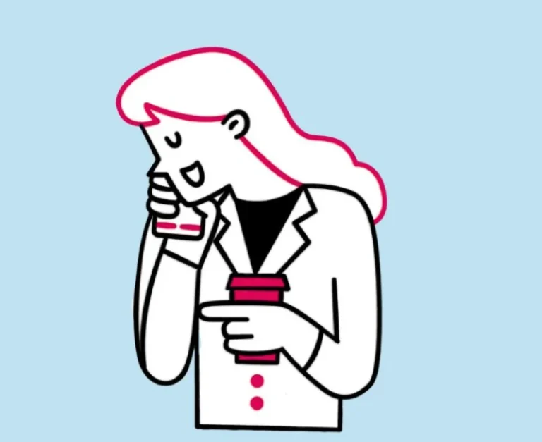 A happy lady with the coffee because she know what happens to bank accounts when someone dies